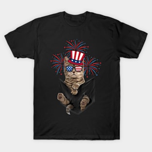 Cute Cat Kitten American Flag Happy 4th Of July Men Women T-Shirt